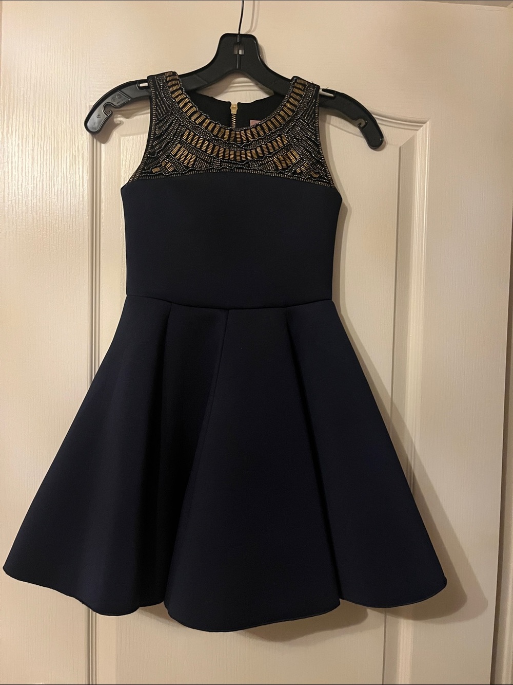Zoe Ltd Navy Dress with Gold Beaded Neckline